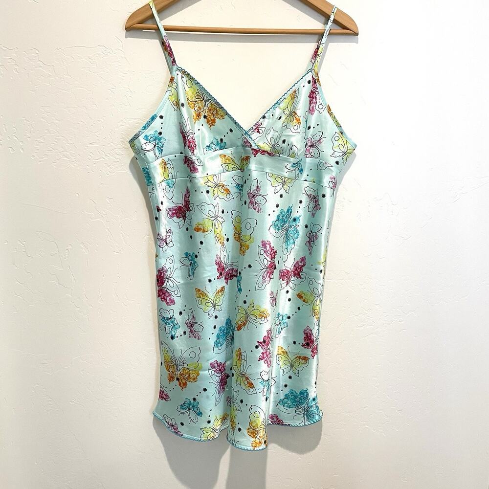 Vintage Kathryn Butterfly Babydoll Slip Dress Nightgown Womens Large Blue